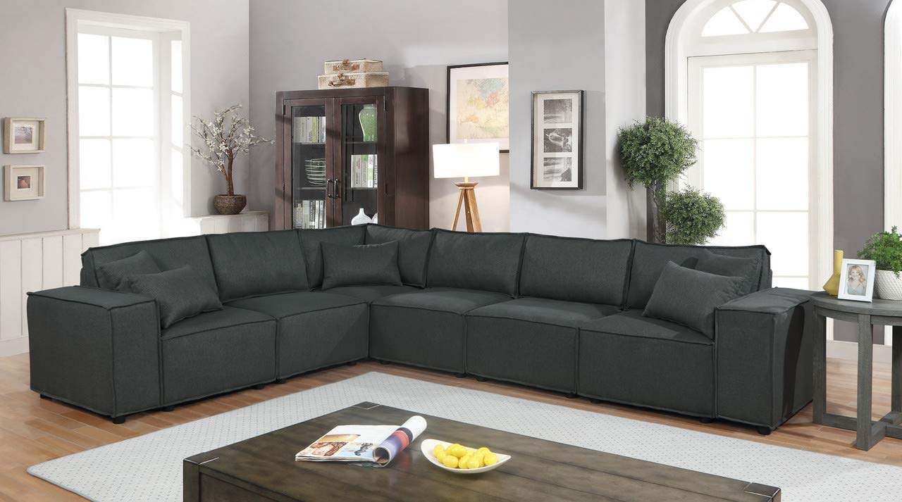 Lilola Home Janelle Modular Sectional Sofa in Dark Gray Linen
